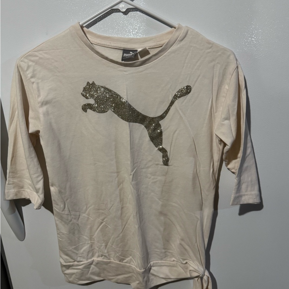Puma Beige Tee with Glittering Gold Logo